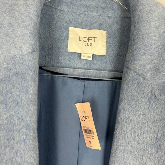 LOFT plus size 16 light blue coat mid length wool blend lined one button NEW - Picture 12 of 13
